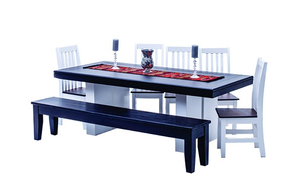 Texas Dining Table – 5 Bastille chairs and bench